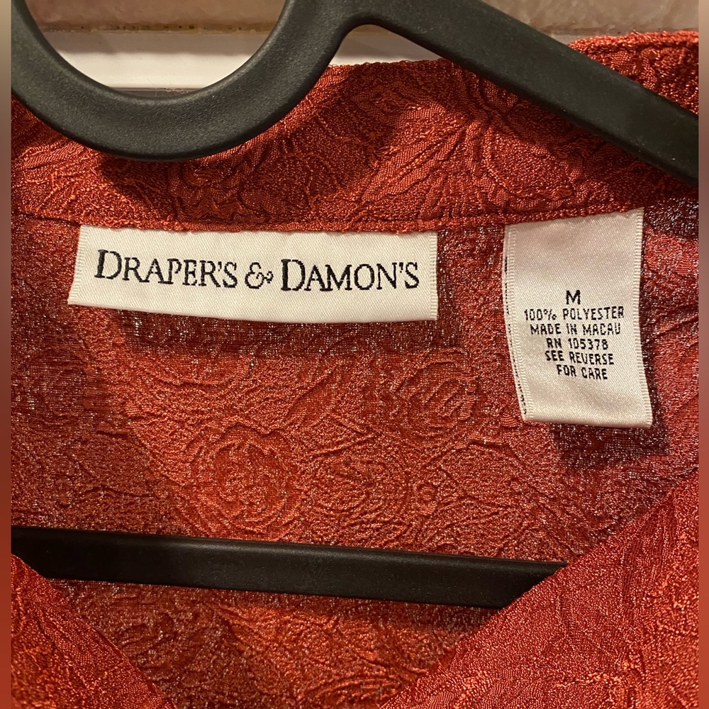 3/$10 Draper’s & Damon’s Long Sleeve Shirt / Blouse Medium Orange / Red - Picture 8 of 8